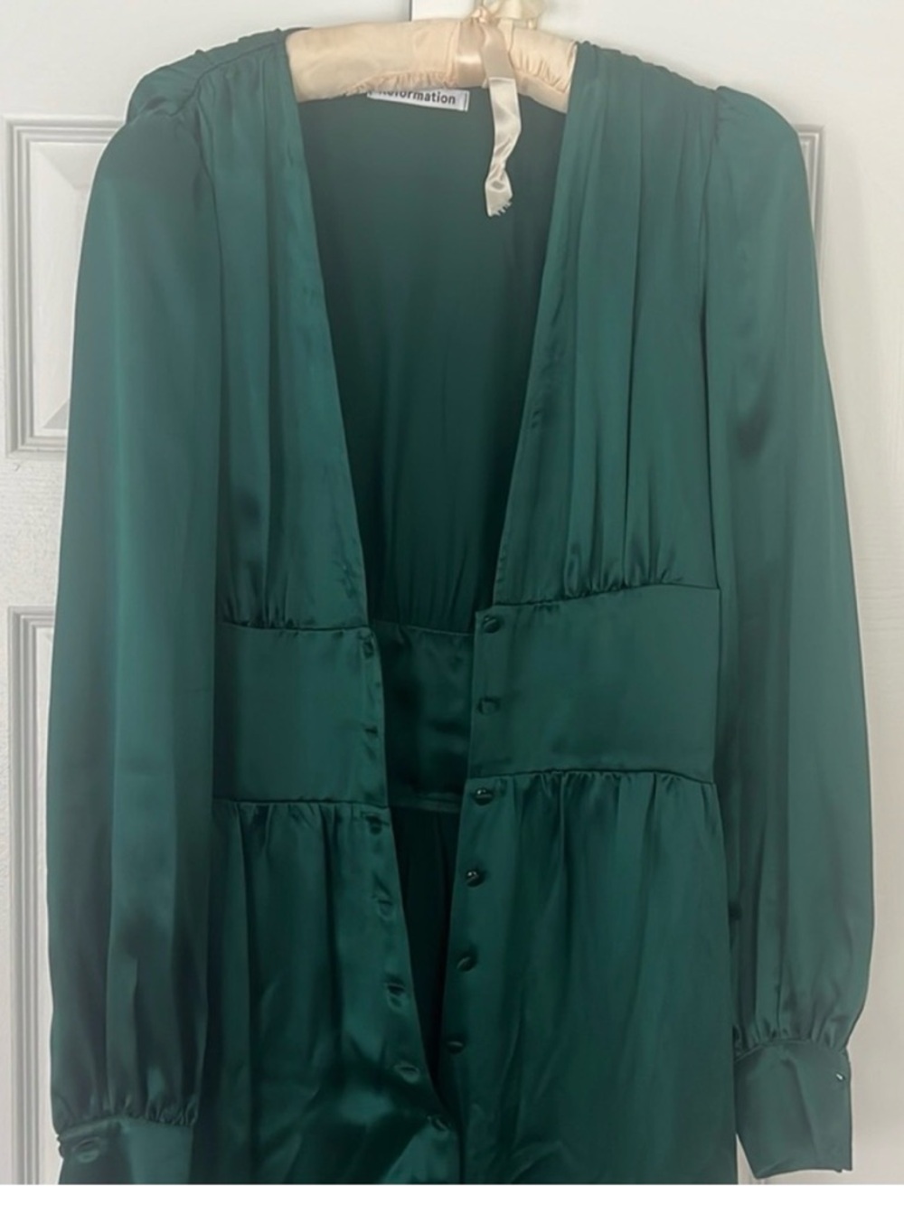 Reformation Satin Midi Dress in Emerald - Picture 2 of 2